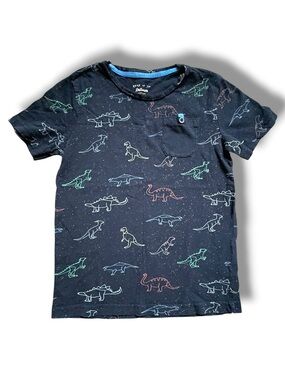 Craft + Flow Dinosaur Graphic Tee Boys 6 Large Black Space Print Pocket T Shirt